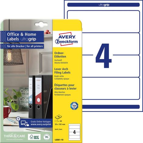 Avery-Zweckform Etiquette pour classeur L6061-10 59 x 192 mm papier blanc fixation permanente 40 pc(s) (1/4)