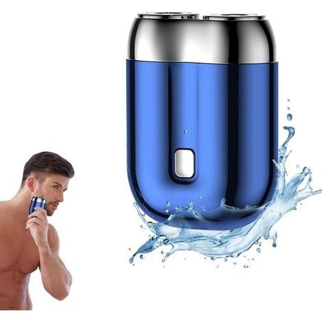 Mini-Rasierer, elektrisch mit zwei Scherköpfen, wasserdicht (IPX6), Taschenformat, USB-aufladbar, blau (1/5)
