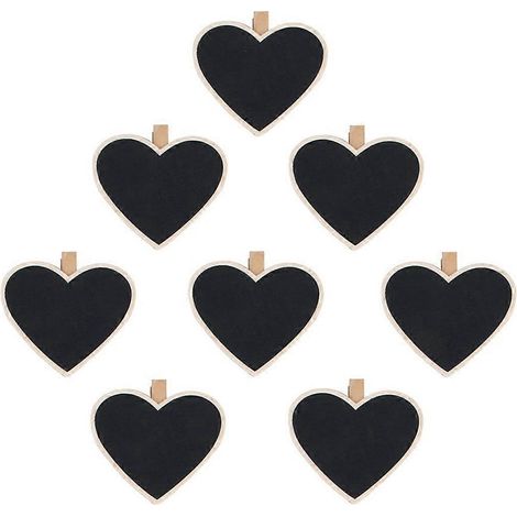 Lot de 10 mini tableaux noirs en bois en forme de cœur avec pinces à photos/notes/papiers-Black (1/3)