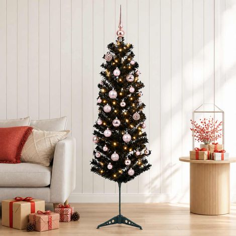 vidaXL Artificial Slim Christmas Tree with Bauble 150 cm 150 LEDs (1/5)