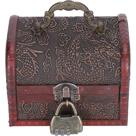 Boîte de rangement rétro en bois pour bijoux, boucles d'oreilles et colliers, accessoires de photographie (6003A01DH10S + serrure à code) (1/5)