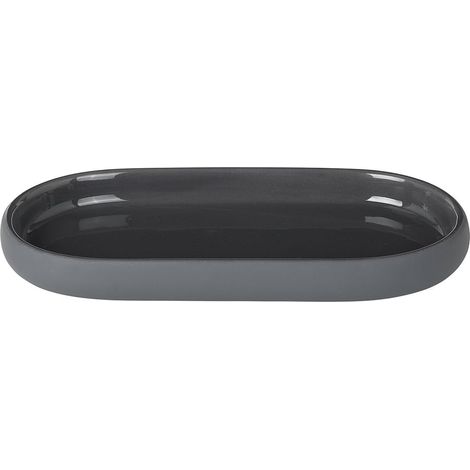 Plateau de rangement - 1 unité - Céramique et silicone gris foncé - Surface antidérapante pour salle de bain - Usage quotidien - 19x10x2,5 cm