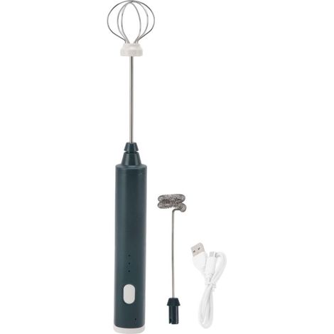 Mini-Elektro-Rührgerät, kabellos, multifunktional, 3 Modi, elektrischer Schneebesen mit 2 Schneebesenaufsätzen für Latte (Grünlich-Schwarz)
