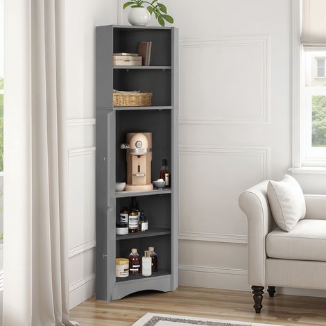 Mobile ad angolo 36,5x36,5x155 cm in truciolare grigio salvaspazio – MEUBLIV (1/5)