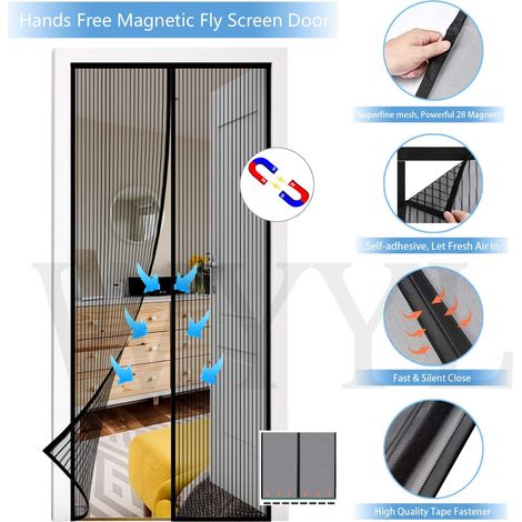 Moustiquaire Porte Fenêtre Magnétique 80 x 220 cm - Auto-Adhésif En Maille Chiffrement Moustiquaire - Anti Moustique Rideau Aimantée - 120 x 200 cm (1/5)