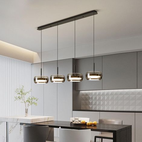 Suspension LED pour Salle à Manger, suspendue en verre de cristal à LED moderne, lustres Dimmable avec télécommande, hauteur réglable pour cuisine île bureau salle à manger cuisine (4lampes) (1/5)