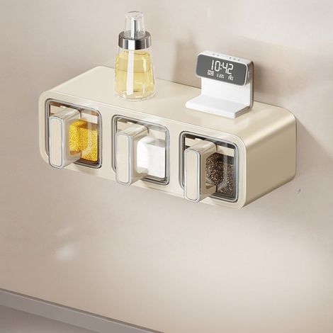 Boîte à épices de cuisine, set de 3 bocaux à épices, mural, sans perçage, pour le stockage de sel, et autres assaisonnements - 26,5×13,3×9,6 cm (1/5)