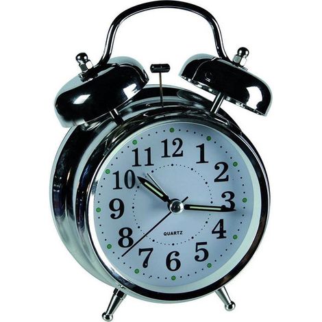 TrAdE Shop Traesio - Sveglia In Metallo Cromato Orologio Analogico A Batteria Da Tavolo 18 X 12 Cm -