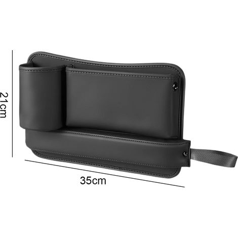 Sac de rangement multifonction (noir) en cuir nappa pour l'espace entre les sièges, avec porte-gobelet, pour ranger et organiser les accessoires intérieurs de voiture. (1/5)