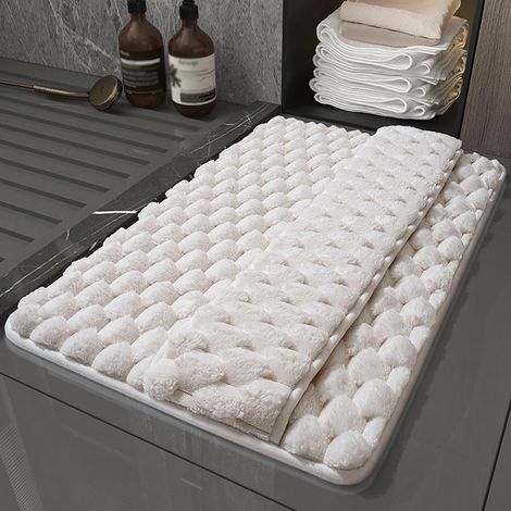 Tapis de bain antidérapant en mousse à mémoire de forme, lavable en machine, séchage rapide et absorbant, 50 x 80 cm, blanc doux pour plus de confort et de sécurité (1/5)