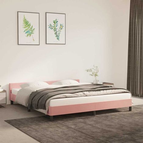 Cama con cabecero sin colchón terciopelo rosa 180x200 cm (1/5)