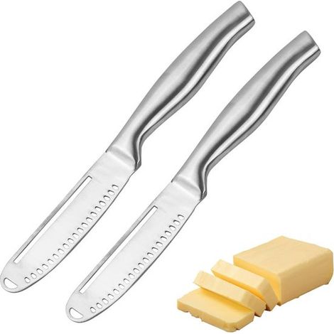 Cuchillos para mantequilla, 2 piezas, Cuchillo para mantequilla de acero inoxidable, Acero inoxidable, Cuchillo para mantequilla 4 en 1, Plata (1/5)