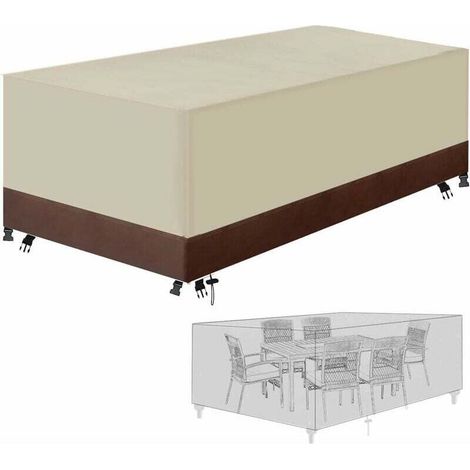 Telo protettivo per mobili da giardino in tessuto Oxford 420D, impermeabile, con coulisse e fibbie di chiusura (beige e marrone, 130x130x74 cm) -Crezuo