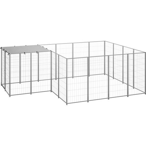 Jaula para perrera exterior, recinto para parque para mascotas, perro, plata, 6,05 m², acero
