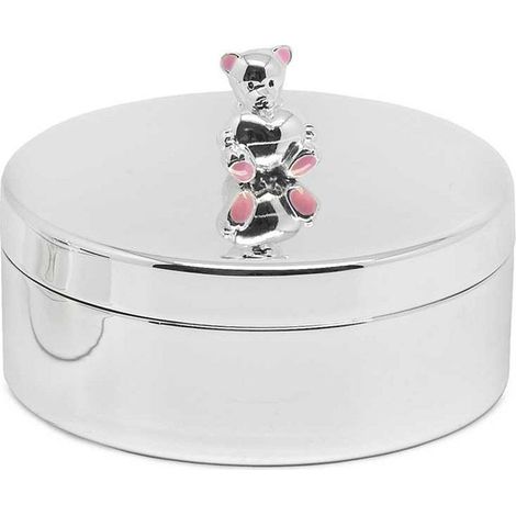 Boîte à Bijoux et Dents de Lait Maman Ours en Métal Argenté Anti-Ternissement H 4 cm Ø 9 cm - PANGIVO (1/2)