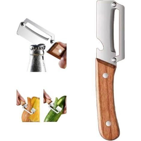 Éplucheur multifonctionnel en acier inoxydable avec manche en bois outil de mise en conserve couteau de cuisine et éplucheur Ambidextrous (1/5)