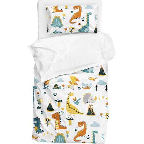 Parure de lit 90x190cm + 1 Taie d'oreiller 40x60cm Polyester - Housse de Couette 1 Personne Garcon Dinosaures - Housse de Couette Enfant avec Fermeture Éclai (1/5)