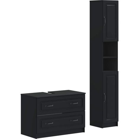 2-teiliges Badezimmer Schrank Set UTRECHT Schwarz Holzwerkstoff vidaXL (1/5)