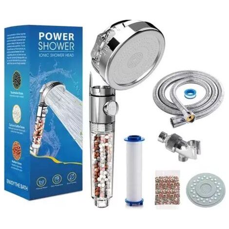 Cabezal de ducha con filtro de agua de tres velocidades y sistema de purificación de agua con iones negativos. (1/4)