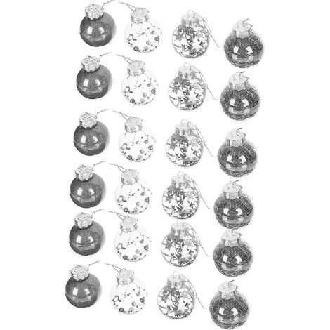 Boules de Noël brillantes à suspendre au sapin, en plastique noir, lot de 24. (1/5)