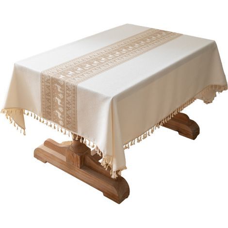 Nappe Rectangulaire Anti Tache Lin et Coton Nappe de Table Lavable Imperméable Nappes Champagne Tissu pour Exterieur Jardin, Cuisine, (140 x 240 cm) (1/5)