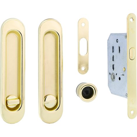 Kit puerta corredera picaporte condena uñero ovalado dorado brillo 16mm (1/2)