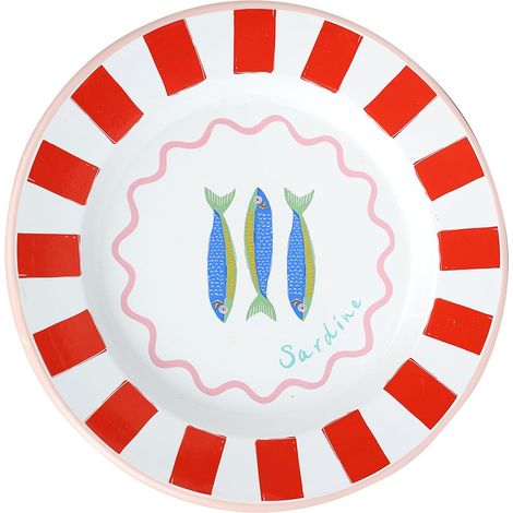Assiette Plate Émaillée Faite Main 25cm Design Sardine Légère, Vaisselle Extérieure Estivale pour Pique-Nique et Camping (1/5)