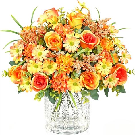 Lot de 2 bouquets de roses artificielles d'automne en soie Dahlia (1/5)