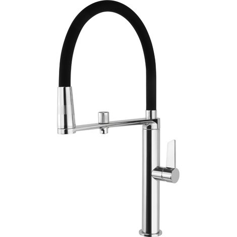 Ramon Soler - Grifo de Fregadero de Cocina Monomando de Cocina Profesional Cromado con Circuito de Agua Purificada, Flexible de Silicona Negroy Sistema de Ahorro de Agua S2 (1/5)