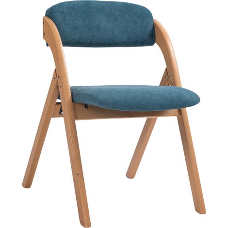 REDOM Lot de 2 chaises pliantes avec housses amovibles structure en bois assise et dossier en velours bleu (1/5)