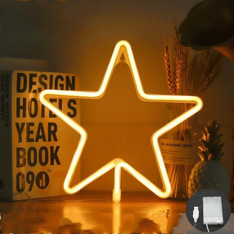 Enseignes au Néon en forme de étoile LED Néon Enseigne Lumineuse au néon LED Murale Décor Signes Lumineux pour la Chambre de fête cadeau de mariage lumières décoratives-Yellow Star