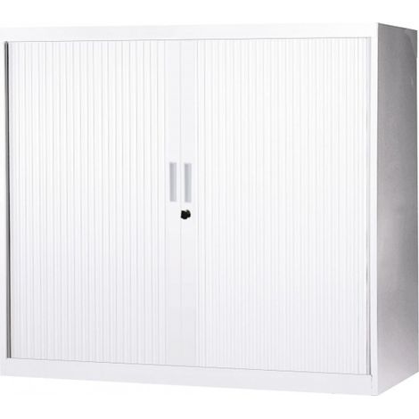 [JAMAIS UTILISE] Armoire Basse à Rideaux de Bureau MTI 2 Tablettes Corps et Rideaux Blanc 120x105x43cm - AM1210R-BLC (1/5)