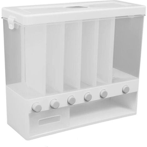 Distributeur d'aliments secs, distributeur de céréales mural à 6 compartiments avec couvercles, réservoir de stockage pour céréales, riz, noix et haricots (1/5)