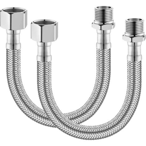 Lot de 2 tuyaux de raccordement flexibles pour robinet, rallonge tressée en acier inoxydable pour évier, convient aux robinets de salle de bain, de toilettes et d'évier de cuisine (30 cm) (1/5)