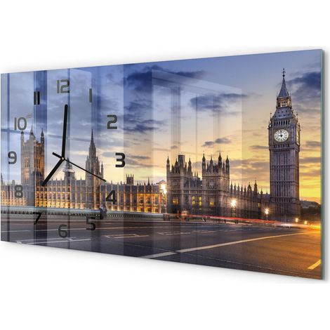 Horloge Murale Horizontale 60x30 cm Verre Trempé Sans Tic-Tac Décoration Salon Big Ben, Londres (1/5)