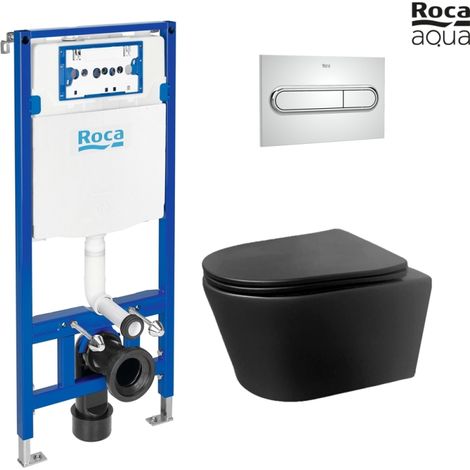 BASTIDOR ROCA DUPLO PACK CISTERNA EMPOTRADA Y PULSADOR PL1 CROMO BRILLO CON INODORO SUSPENDIDO Rimless LIA Negro de AzulBath (1/5)
