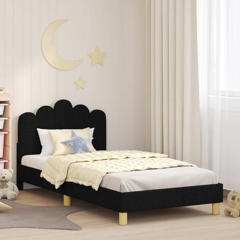 Cama para niños con cabecero Negro 90 x 200 cm tela