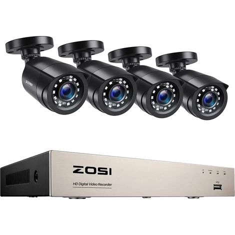 Sistema de videovigilancia, resolución 1080p, visión nocturna, DVR de 8 canales con 4 cámaras, 1 TB. (1/2)