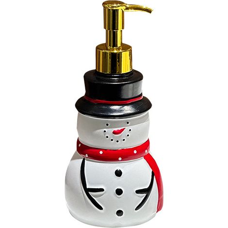 Flacon pompe savon liquide Bonhomme de neige de Noël, résine, distributeur vide rechargeable pour salle de bain, décoration festive (1/4)
