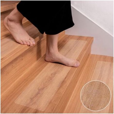 Lot de 15 tapis d'escalier antidérapants transparents pour marches en bois - Protection antidérapante pour sol - Tapis autocollant antidérapant - 15 x 60 cm (1/5)