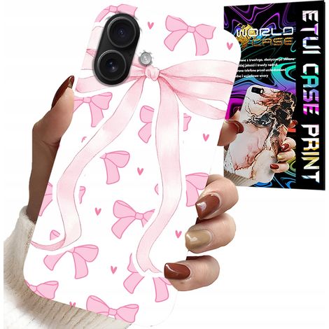Custodia per iPhone 16 Plus - nastri rosa con motivi alla moda (1/5)