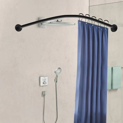 Tringles à rideau de douche incurvées en acier inoxydable Rails de douche d'angle extensibles Noirs (1/5)