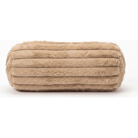 HOMESCAPES Beige Ribbed Bolster Cushion, 40 x 15cm (1/4)