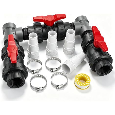 Bypass Pool Kit de raccordement de piscine 50 mm avec tuyaux de 32 mm et 38 mm + adaptateurs pour pompe à chaleur, chauffage solaire de piscine Kit de valve Bypass – Contrôle de l'alimentation en eau (1/5)