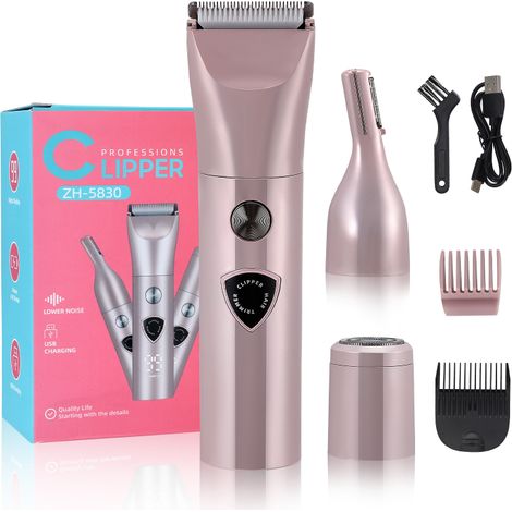 Rasoir électrique pour femme, tondeuse portable 3 en 1, idéale pour le corps, le visage, les aisselles, le maillot, les sourcils et les poils du nez. Étanche IPX7, rechargeable par USB. (1/5)