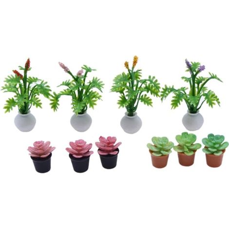10 Pièces Mini Plante Artificielle Décorations Miniatures Décor de Fleurs Accessoires Pots Plantes Fausse (1/4)