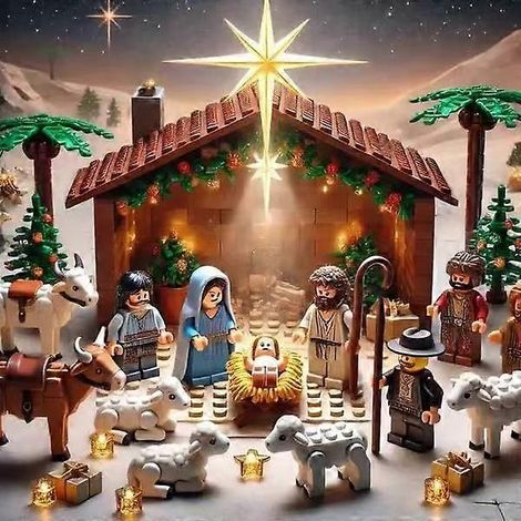Nouvelle crèche à construire, blocs de bricolage et décorations