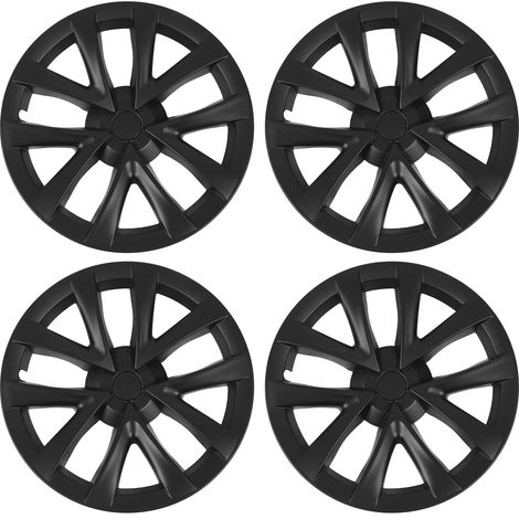 4 Pièces 18 Pouces Enjoliveur Roue Style Plaid Protection Complète Structure Renforcée Remplacement Tesla Model 3 2017-2023 Noir Mat (1/5)