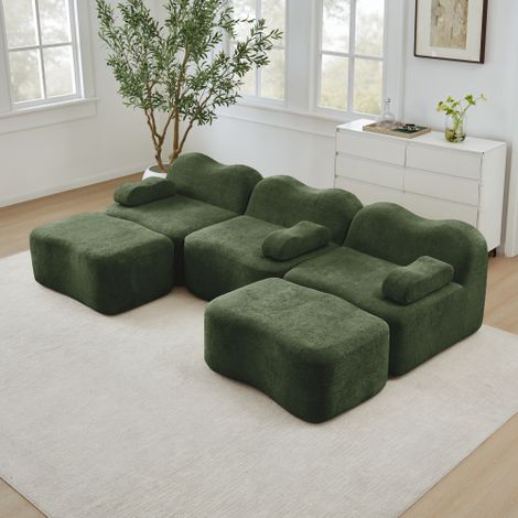 3-Sitzer U-förmiges Modulares Boneless Sofa mit 2 Ottomans, 32D Hochdichtschaum, Wellenform, tiefe Sitzfläche, bewegliches Armlehnenkissen, für Wohnzimmer, Grün
WL