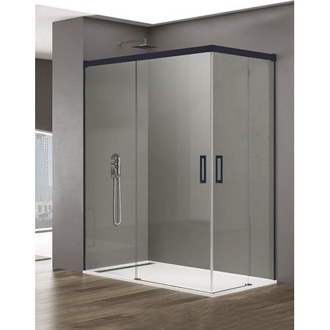 ALLSTONE BASIC Duschkabine 2+2 ohne Bodenprofil 5 Farben 2 Glasarten 6mm in Aluminium Schwarzes-profil 100x70 cm Transparentes glas (1/4)
